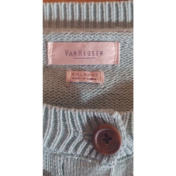 Vintage VanHeusen 100% Cotton Sage Green Cardigan Ruffle Front Women's XXL - Picture 5 of 7